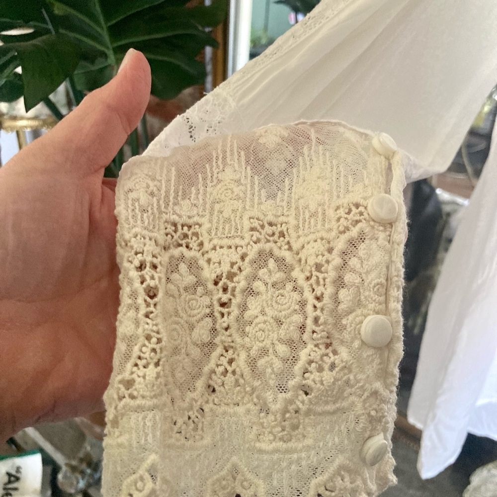 Johnny Was | Love Ivory + Ecru Lace-Trim Pintuck Victorian Boho Romantic Top S - Picture 11 of 16